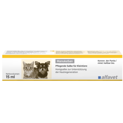 alfavet ManukaSan Honigsalbe behilflich bei der Hautregeneration von Pferden, Hunden, Katzen und Kleintieren 15 ml