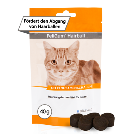alfavet FeliGum Hairball Ergänzungsfuttermittel für Katzen fördert den Abgang von Haarballen, Kaudrops 40 g