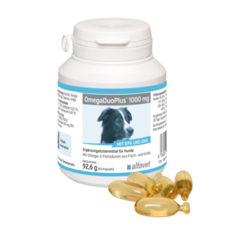 alfavet OmegaDuoPlus 1000 mg Ergänzungsfuttermittel für Hunde mit EPA und DHA aus Fisch- und Krillöl, 60 Kapseln